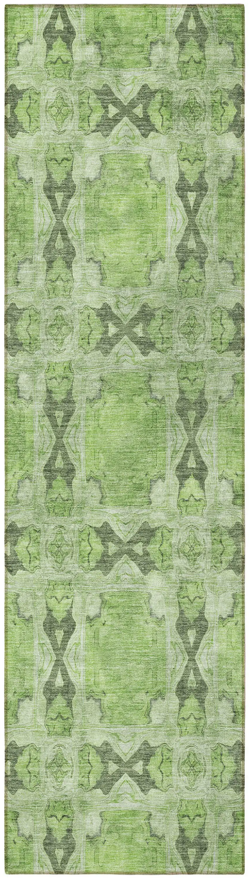 Green Floral Medallion Washable Non Skid Indoor Outdoor Runner Rug Photo 4