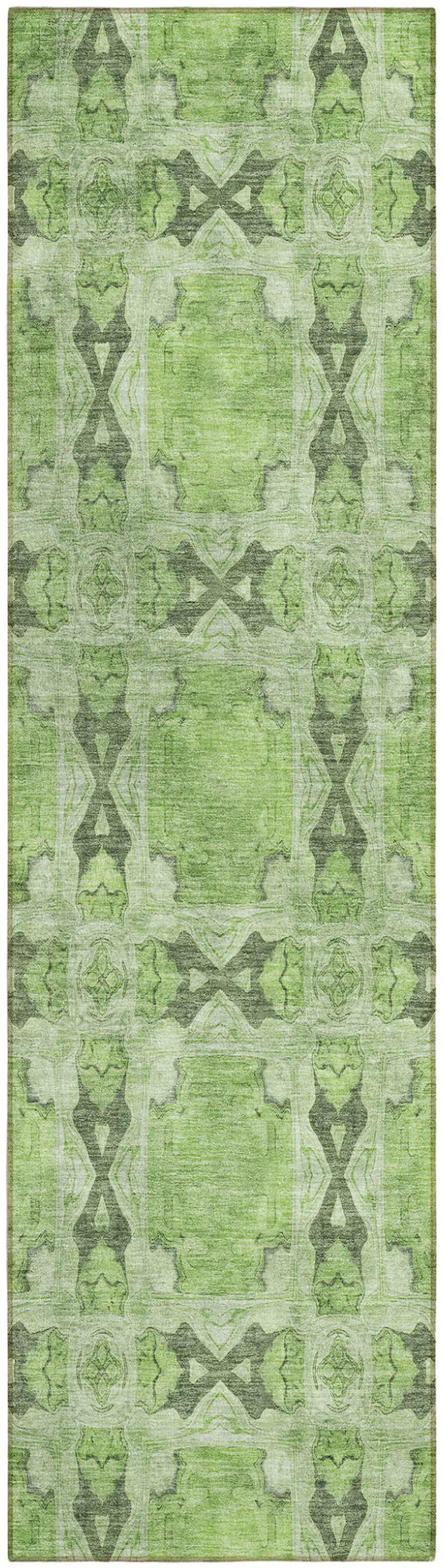 Green Floral Medallion Washable Non Skid Indoor Outdoor Runner Rug Photo 2