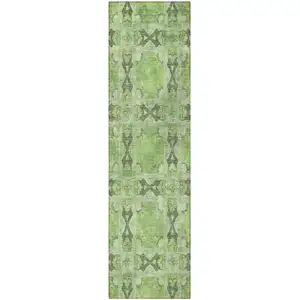 Photo of 8' Runner Green Floral Medallion Washable Non Skid Indoor Outdoor Runner Rug
