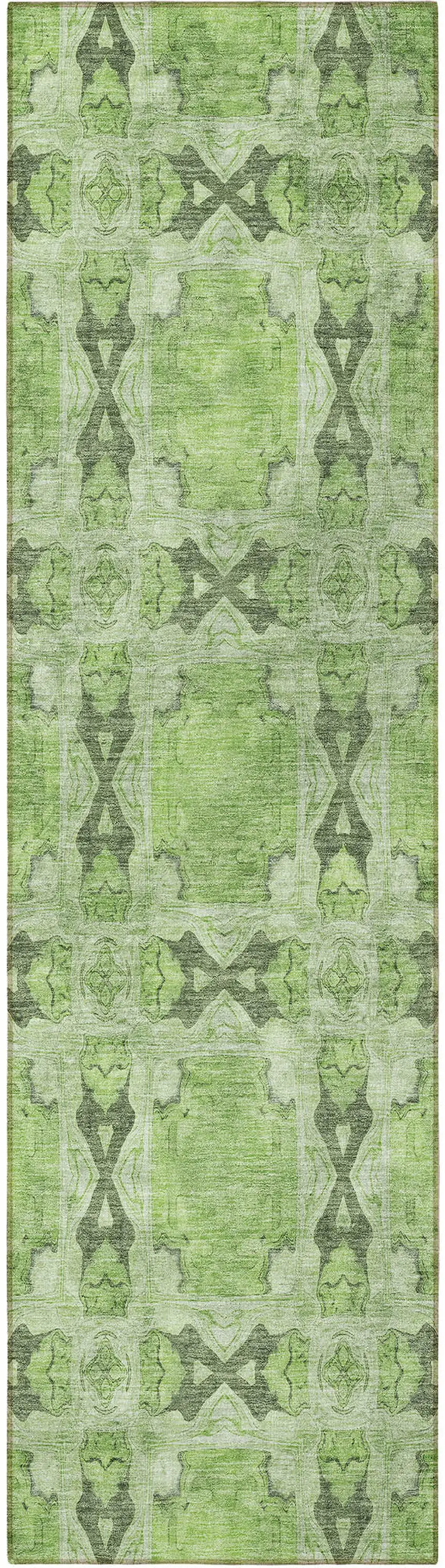 8' Runner Green Floral Medallion Washable Non Skid Indoor Outdoor Runner Rug Photo 5