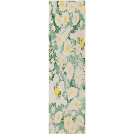 Green Floral Washable Non Skid Indoor Outdoor Runner Rug Photo 5