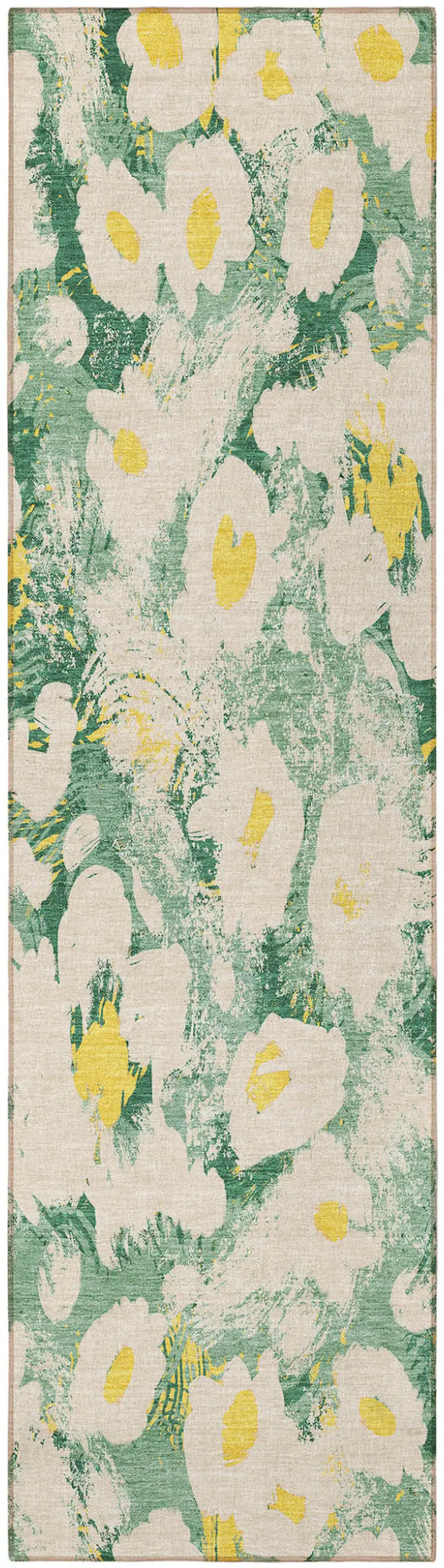 Green Floral Washable Non Skid Indoor Outdoor Runner Rug Photo 5