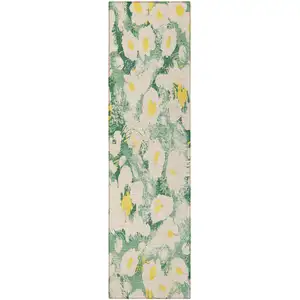 Photo of 8' Runner Green Floral Washable Non Skid Indoor Outdoor Runner Rug