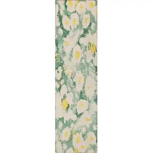 Photo of 8' Runner Green Floral Washable Non Skid Indoor Outdoor Runner Rug