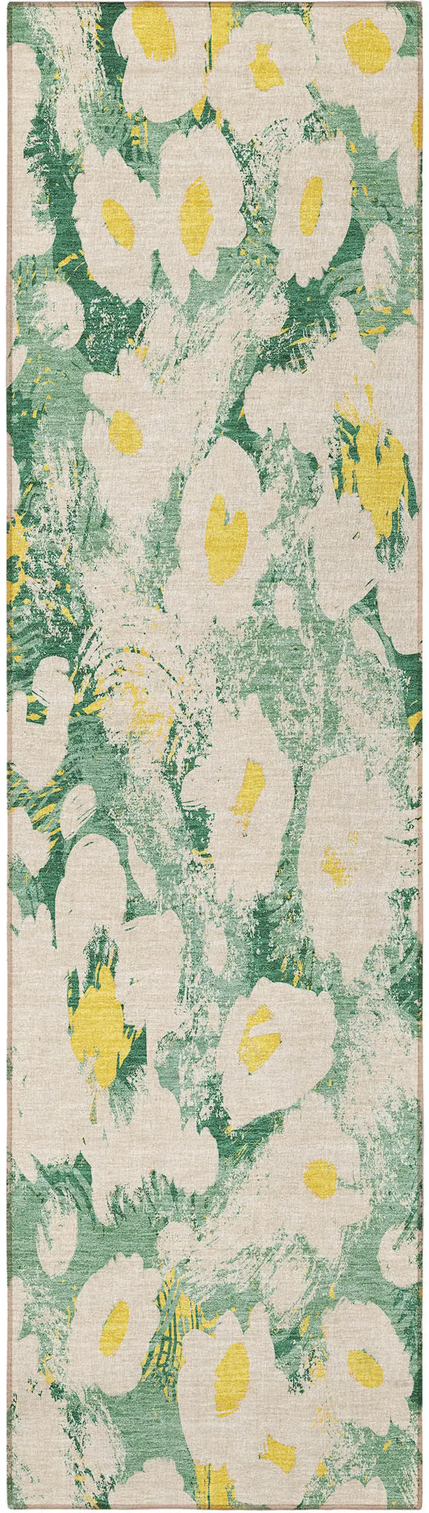 8' Runner Green Floral Washable Non Skid Indoor Outdoor Runner Rug Photo 4