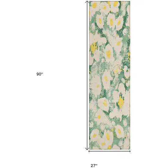 Green Floral Washable Non Skid Indoor Outdoor Runner Rug Photo 3