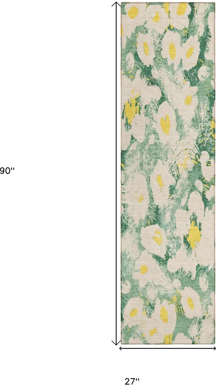 Green Floral Washable Non Skid Indoor Outdoor Runner Rug Photo 3