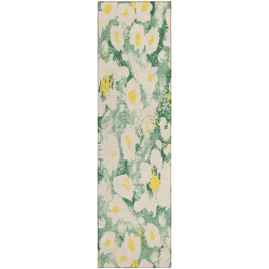 Green Floral Washable Non Skid Indoor Outdoor Runner Rug Photo 2