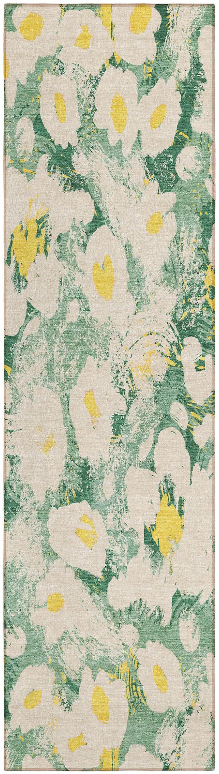 Green Floral Washable Non Skid Indoor Outdoor Runner Rug Photo 2