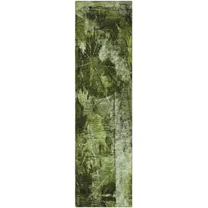 Photo of 8' Runner Green Floral Washable Non Skid Indoor Outdoor Runner Rug