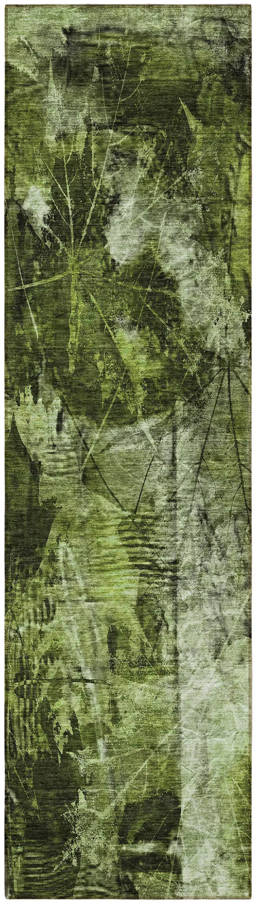 Green Floral Washable Non Skid Indoor Outdoor Runner Rug Photo 4