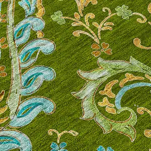Photo of 8' Runner Green Paisley Washable Non Skid Indoor Outdoor Runner Rug