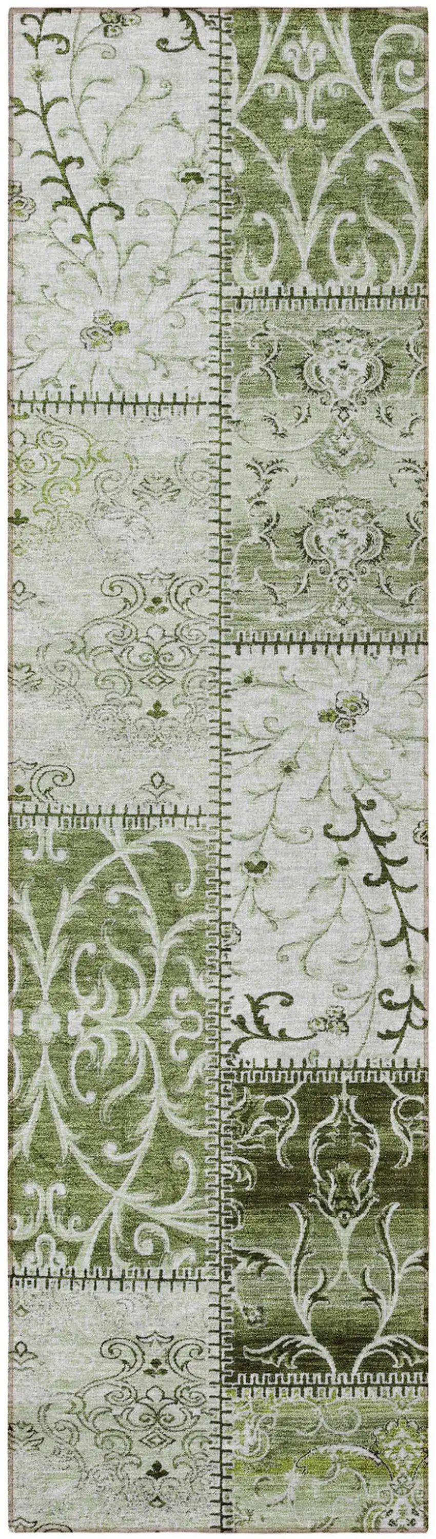 Green Patchwork Washable Non Skid Indoor Outdoor Runner Rug Photo 4
