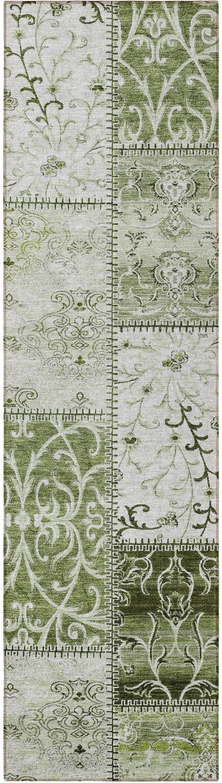 Green Patchwork Washable Non Skid Indoor Outdoor Runner Rug Photo 4