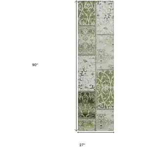 Photo of 8' Runner Green Patchwork Washable Non Skid Indoor Outdoor Runner Rug