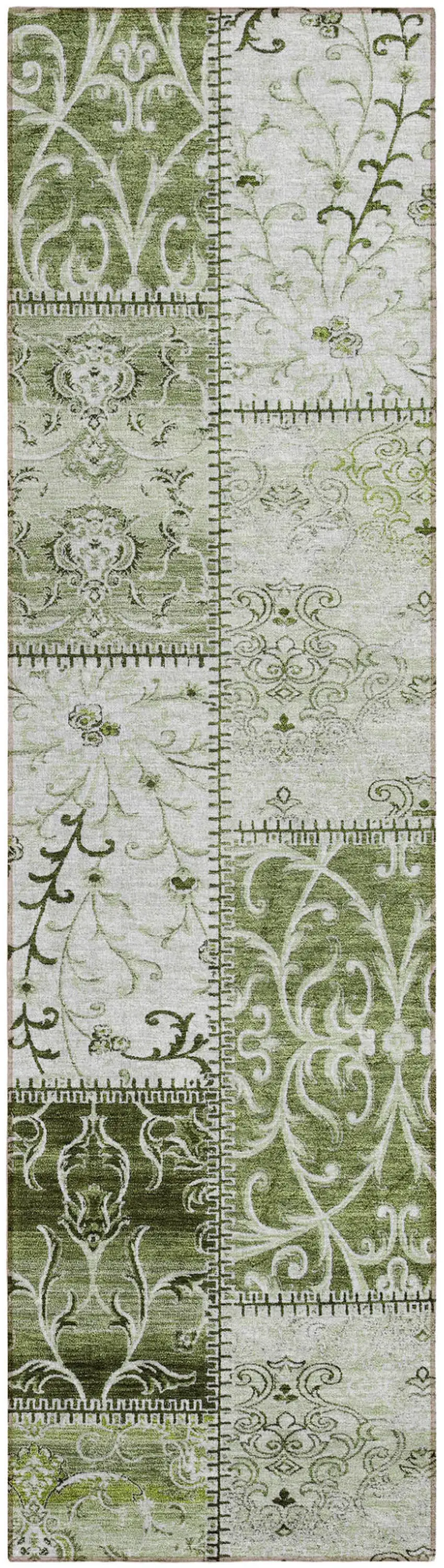 Green Patchwork Washable Non Skid Indoor Outdoor Runner Rug Photo 2