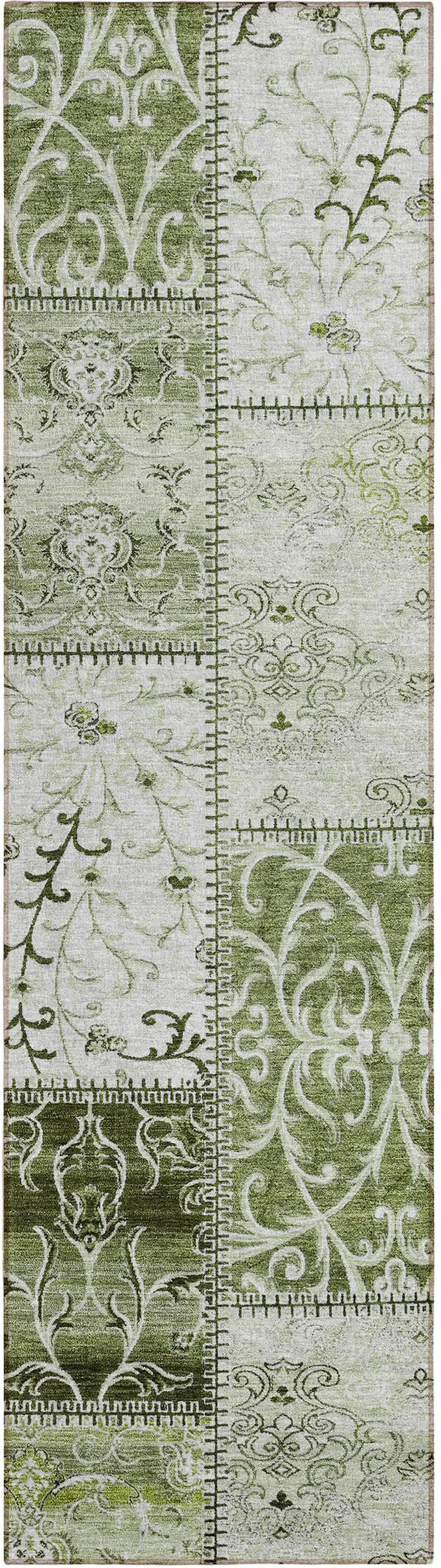Green Patchwork Washable Non Skid Indoor Outdoor Runner Rug Photo 2