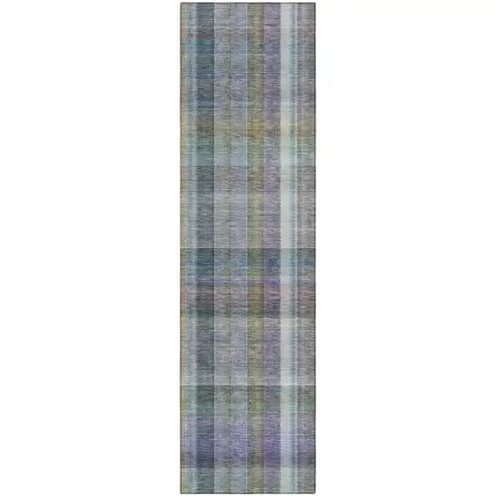 Blue Gray and Green Plaid Washable Non Skid Indoor Outdoor Area Rug Photo 2