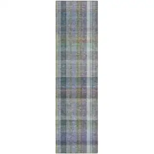Photo of 8' Runner Green Plaid Washable Non Skid Indoor Outdoor Runner Rug