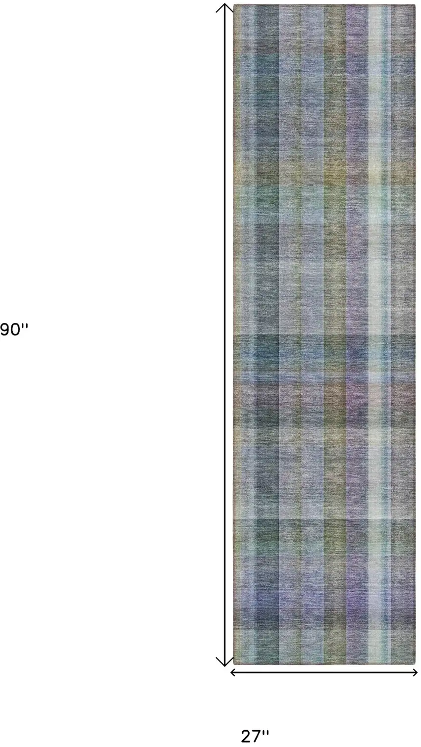 Blue Gray and Green Plaid Washable Non Skid Indoor Outdoor Area Rug Photo 3