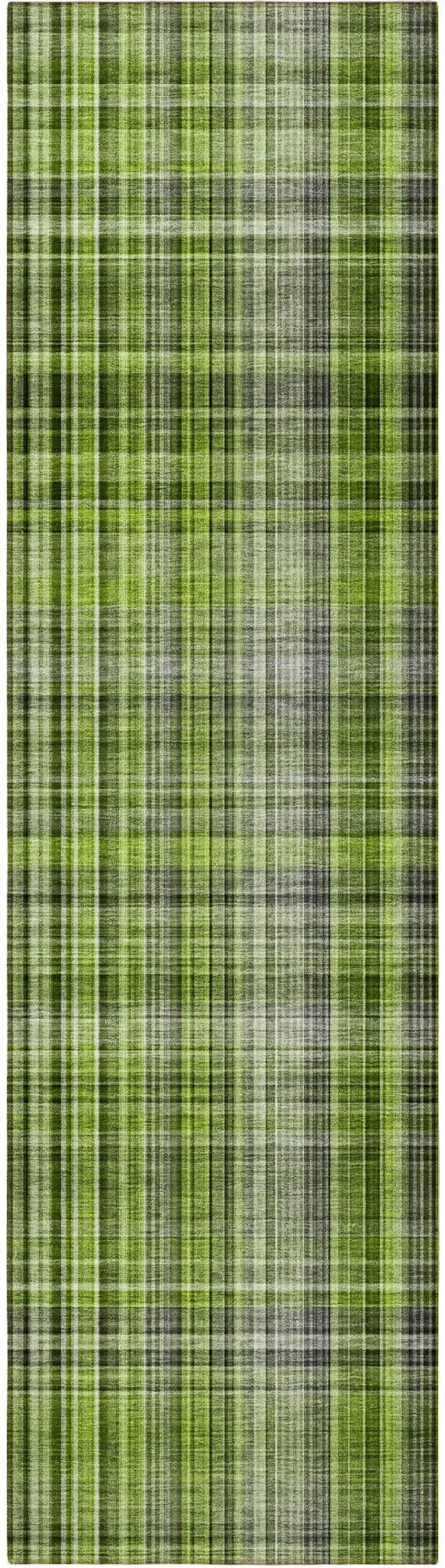 8' Runner Green Plaid Washable Non Skid Indoor Outdoor Runner Rug Photo 2