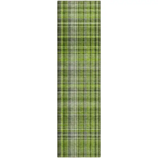 Green Black and Gray Plaid Washable Non Skid Indoor Outdoor Area Rug Photo 2