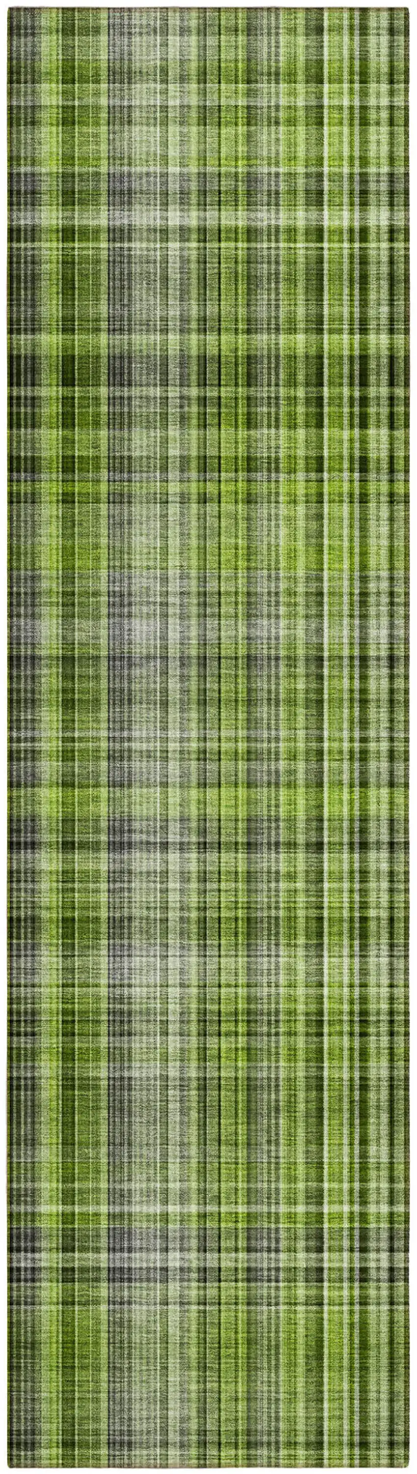 Green Black and Gray Plaid Washable Non Skid Indoor Outdoor Area Rug Photo 2