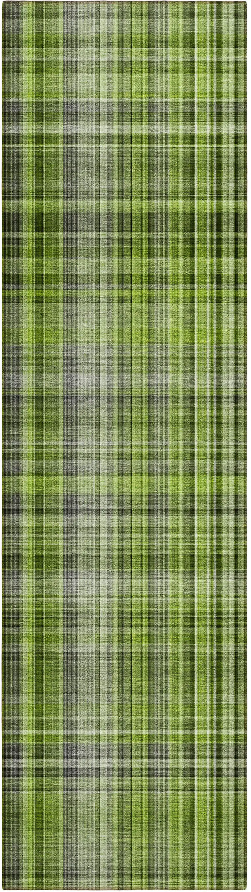 Green Black and Gray Plaid Washable Non Skid Indoor Outdoor Area Rug Photo 2