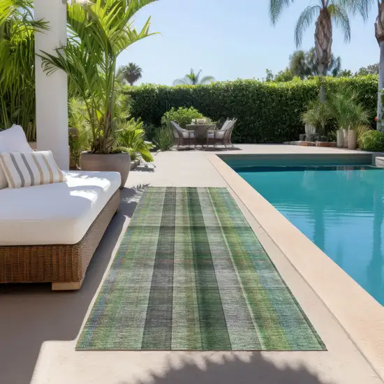 Green Beige and Gray Plaid Washable Non Skid Indoor Outdoor Area Rug Photo 6
