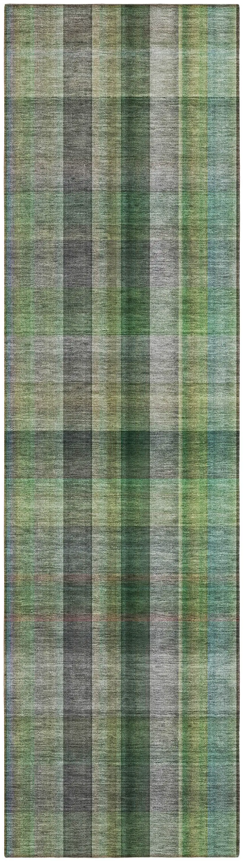 Green Beige and Gray Plaid Washable Non Skid Indoor Outdoor Area Rug Photo 2