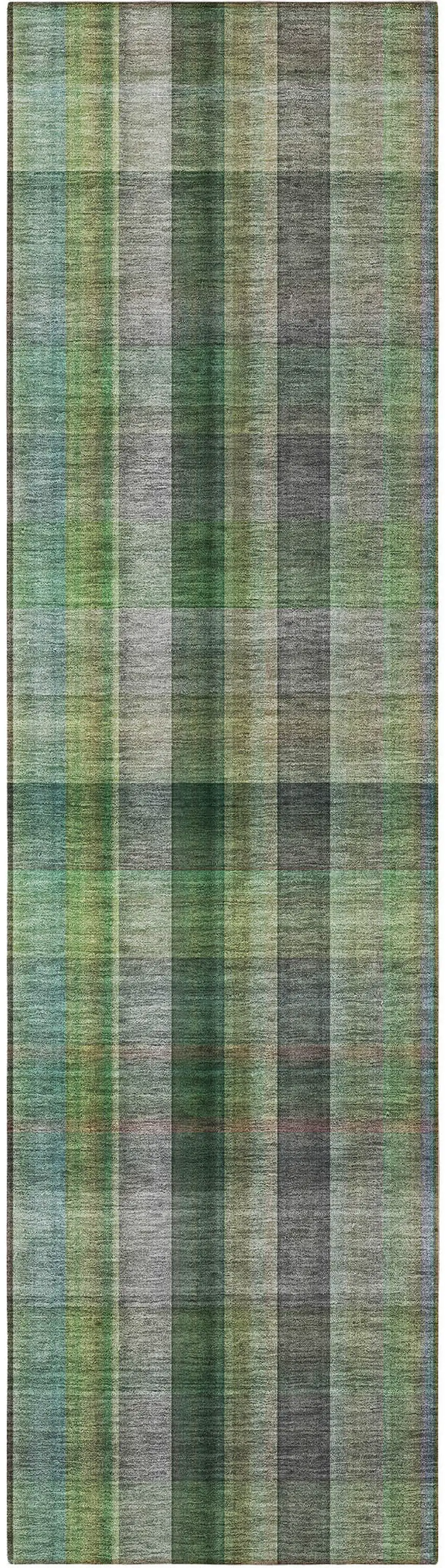 8' Runner Green Plaid Washable Non Skid Indoor Outdoor Runner Rug Photo 2