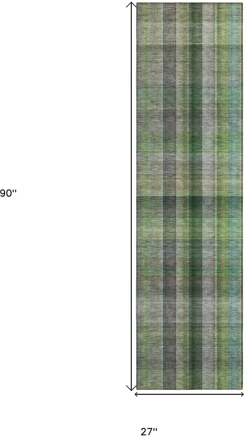 Green Beige and Gray Plaid Washable Non Skid Indoor Outdoor Area Rug Photo 3