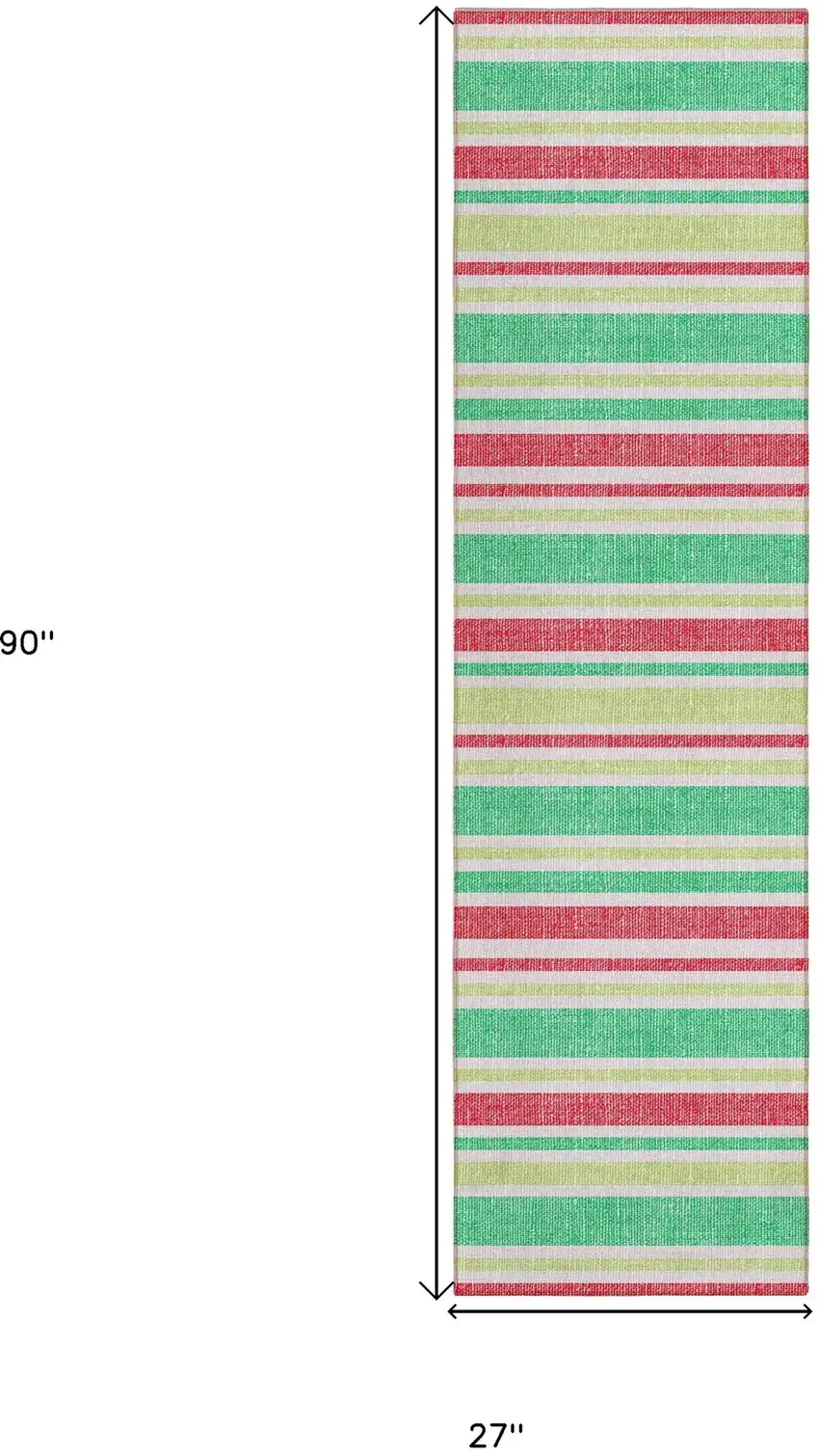 Red Green and White Striped Washable Non Skid Indoor Outdoor Area Rug Photo 3