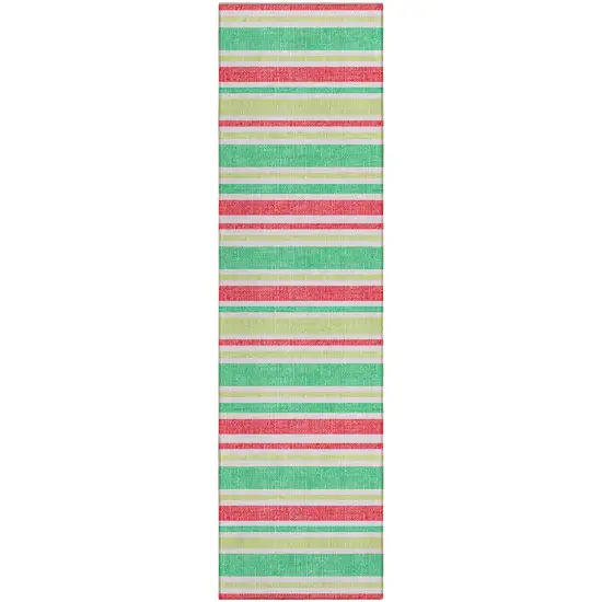 Red Green and White Striped Washable Non Skid Indoor Outdoor Area Rug Photo 2