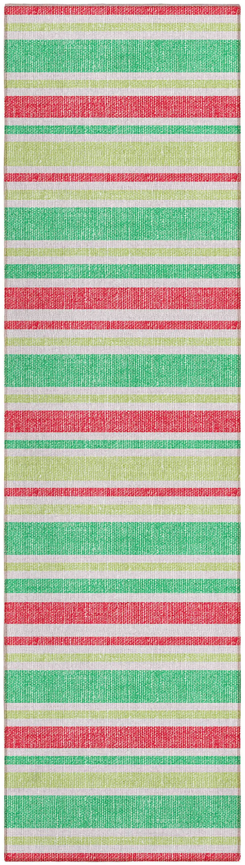Red Green and White Striped Washable Non Skid Indoor Outdoor Area Rug Photo 2