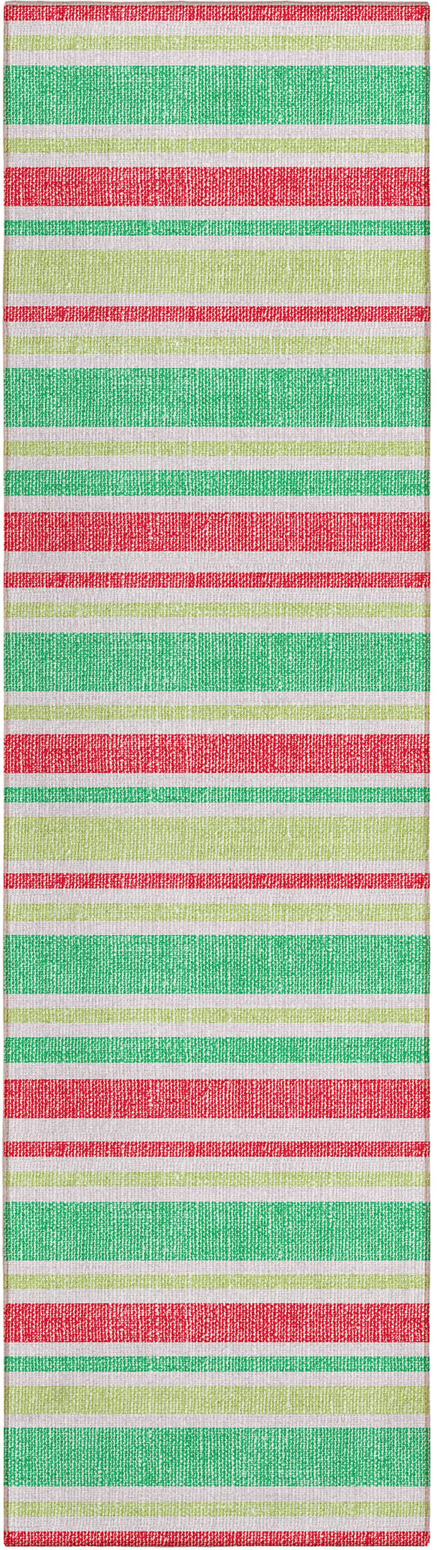 Red Green and White Striped Washable Non Skid Indoor Outdoor Area Rug Photo 2