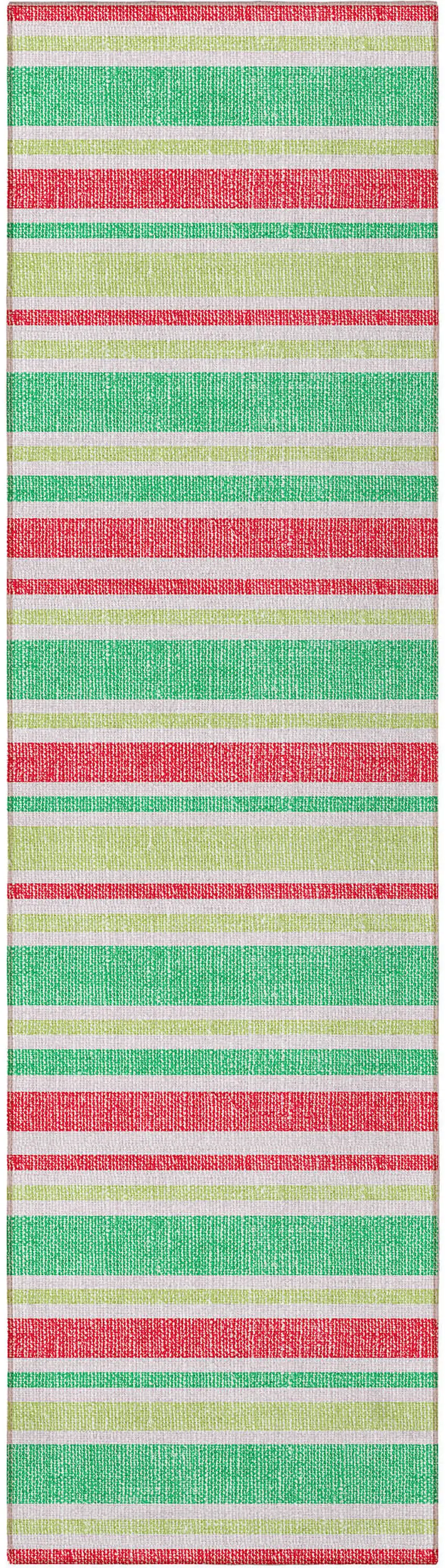 8' Runner Green Striped Washable Non Skid Indoor Outdoor Runner Rug Photo 3