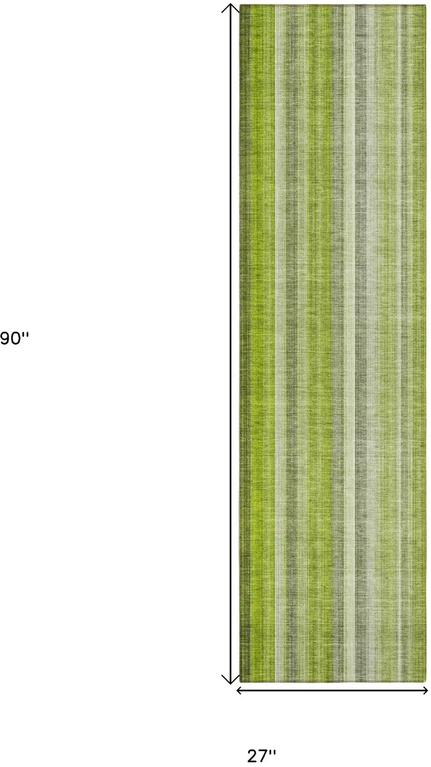 8' Runner Green Striped Washable Non Skid Indoor Outdoor Runner Rug Photo 8