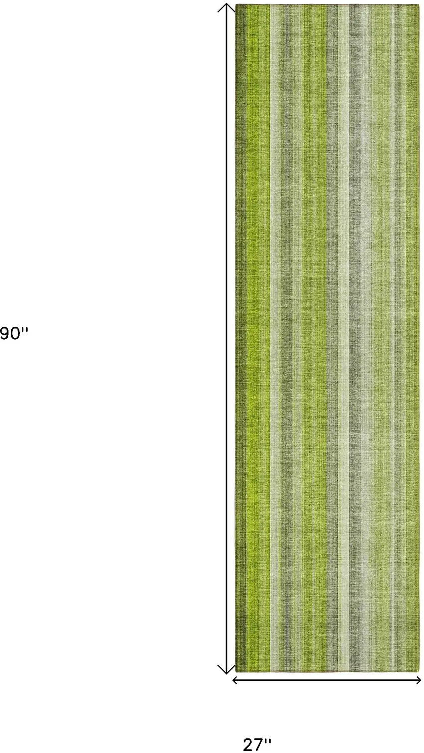 8' Runner Green Striped Washable Non Skid Indoor Outdoor Runner Rug Photo 8
