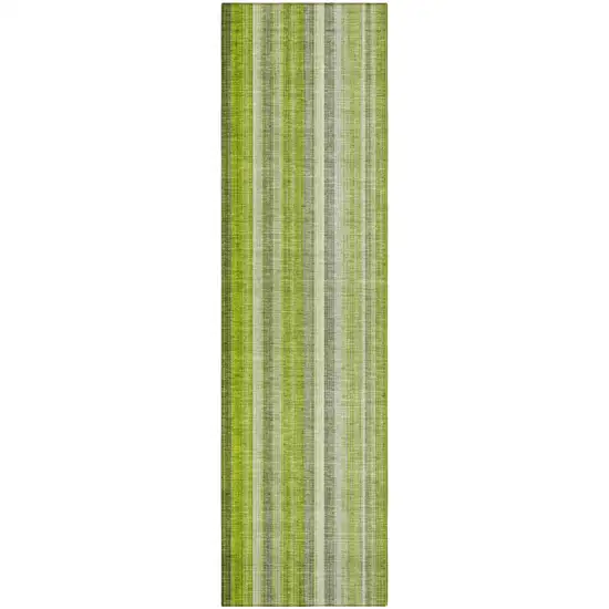 Green Striped Washable Non Skid Indoor Outdoor Runner Rug Photo 2