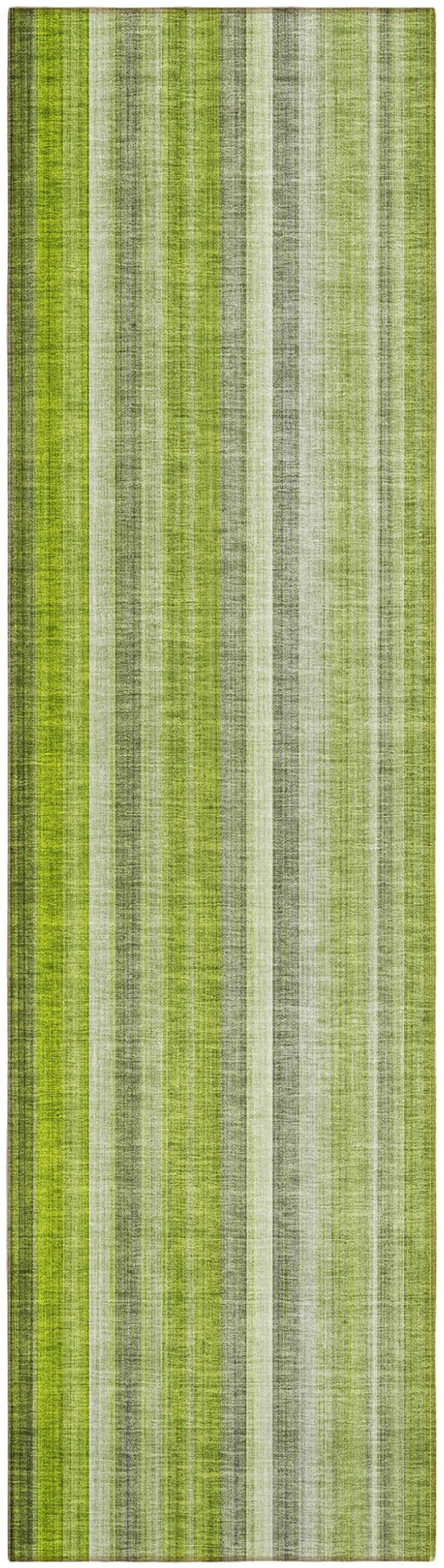 Green Striped Washable Non Skid Indoor Outdoor Runner Rug Photo 2