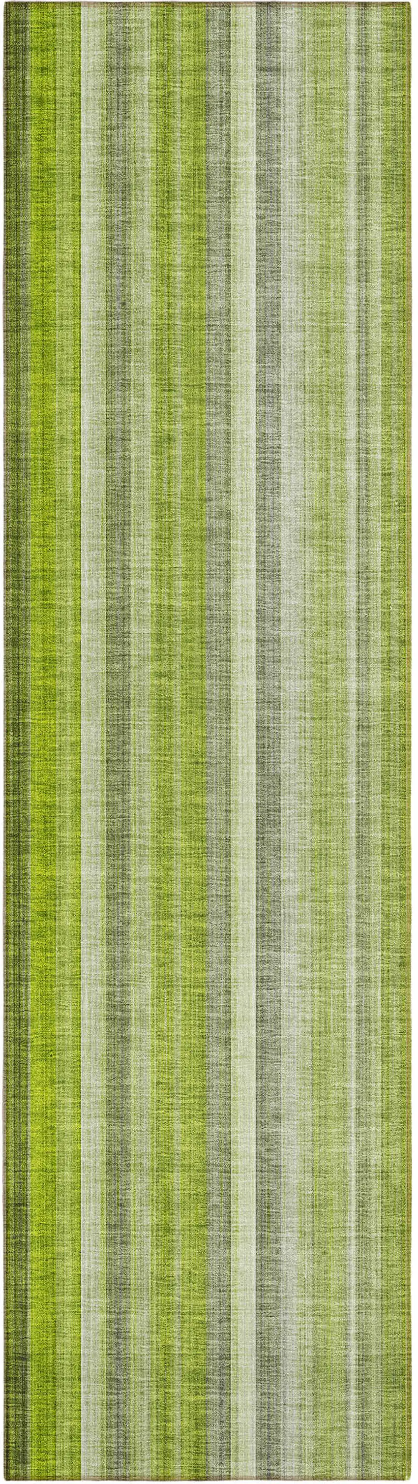 Green Striped Washable Non Skid Indoor Outdoor Runner Rug Photo 2