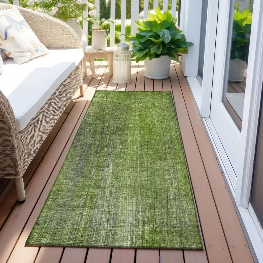 Green Striped Washable Non Skid Indoor Outdoor Runner Rug Photo 8