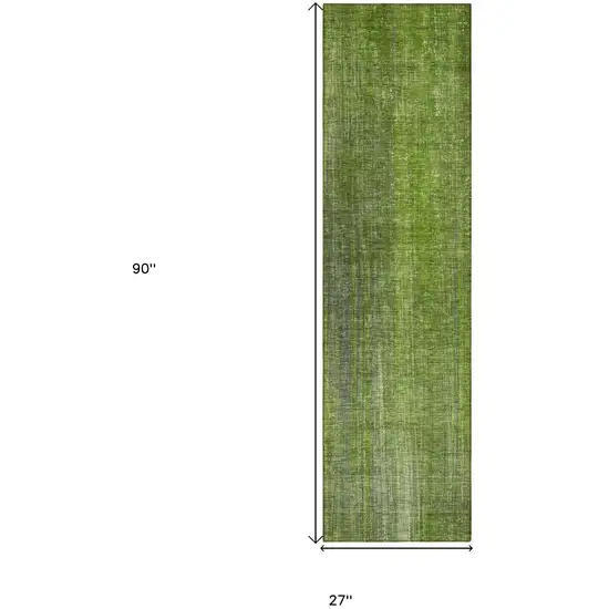 Green Striped Washable Non Skid Indoor Outdoor Runner Rug Photo 3