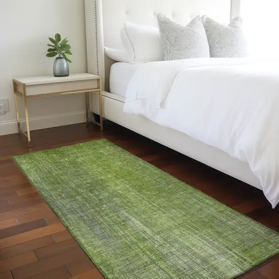 Green Striped Washable Non Skid Indoor Outdoor Runner Rug Photo 9