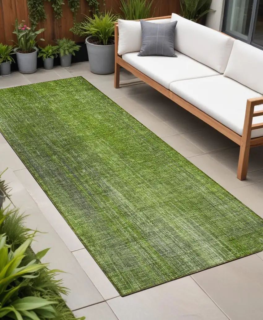 Green Striped Washable Non Skid Indoor Outdoor Runner Rug Photo 1
