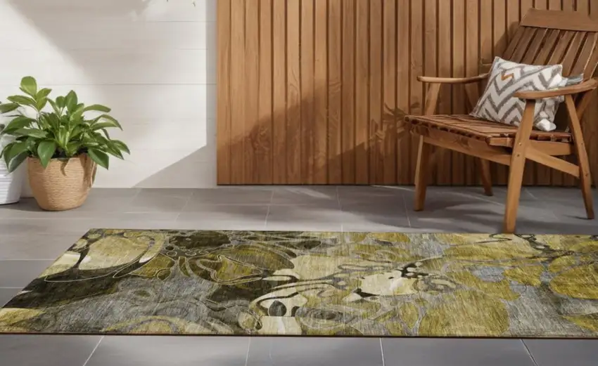 Green and Brown Abstract Washable Indoor Outdoor Runner Rug Photo 1