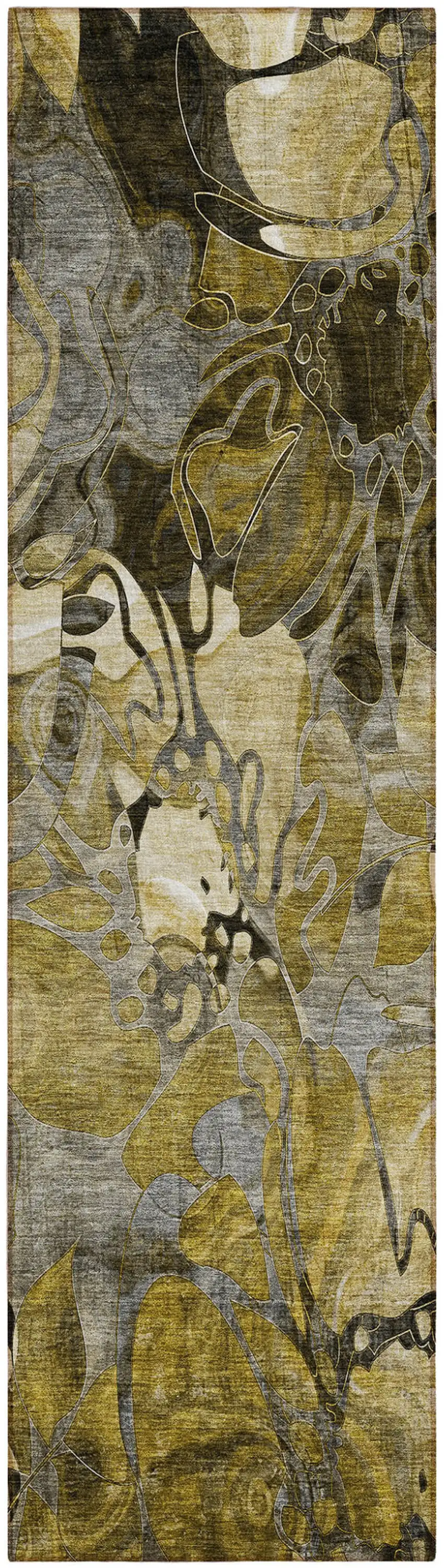 Green and Brown Abstract Washable Indoor Outdoor Runner Rug Photo 2