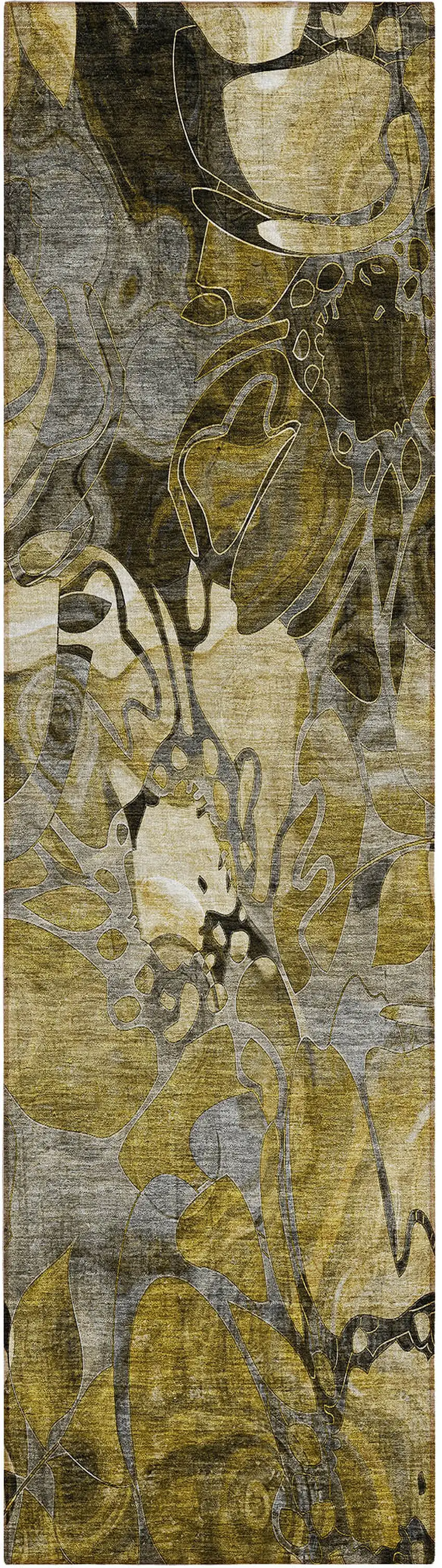 Green and Brown Abstract Washable Indoor Outdoor Runner Rug Photo 2