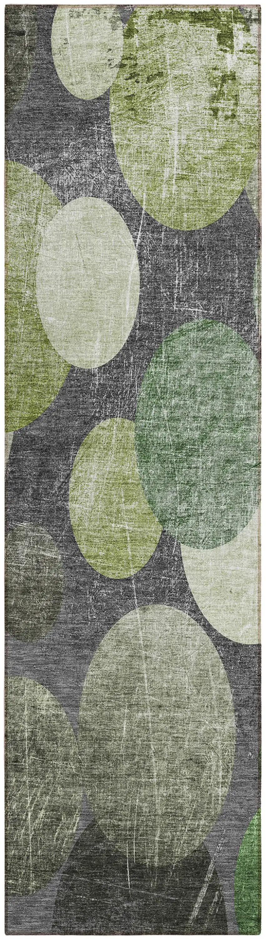 Green and Gray Abstract Washable Non Skid Indoor Outdoor Runner Rug Photo 2